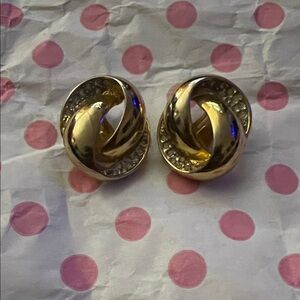 Elegant Goldtone with Rhinestones Twisted Earrings